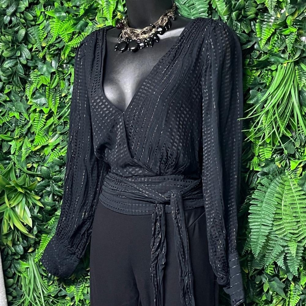 Banana Republic Top Size 6 Black Metallic Stripe Long Sleeve Boho‎ Blouse 3255 - Picture 7 of 10